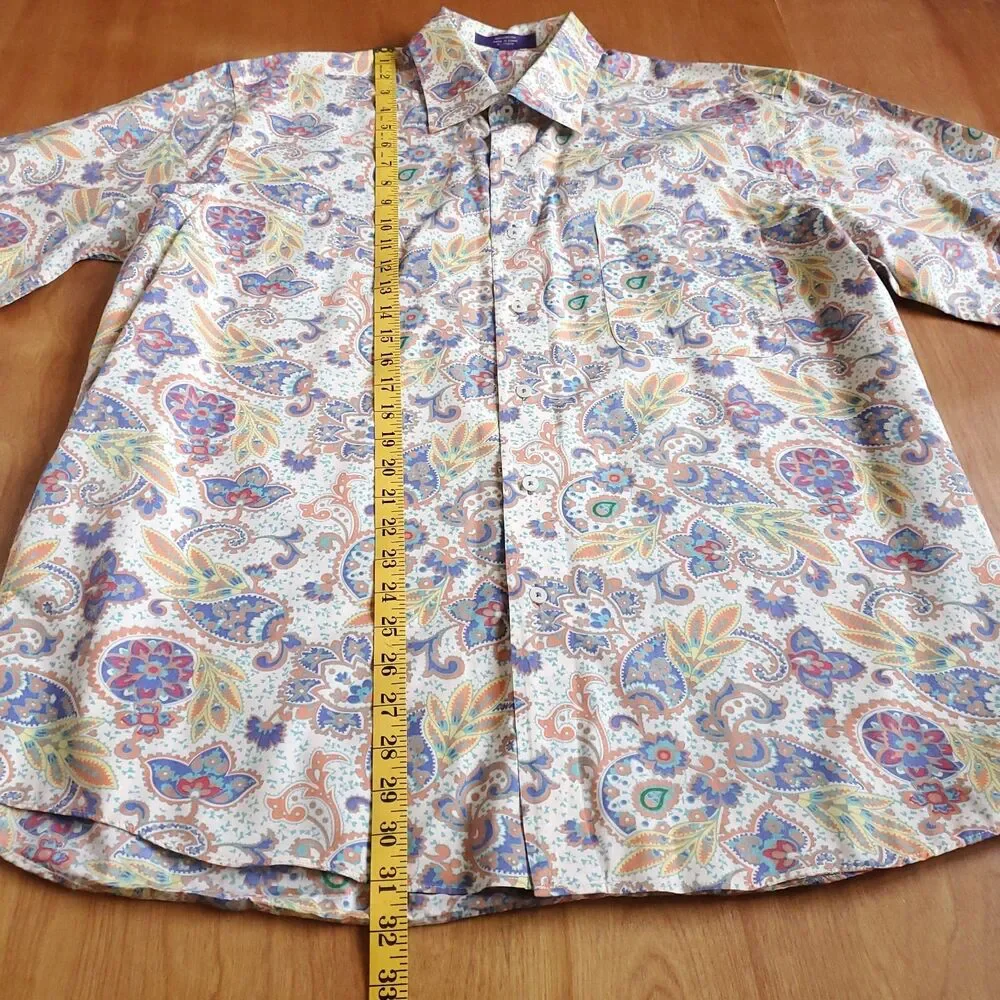 Alan Flusser Paisley Floral Shirt Mens XL Short Sleeve Colorful Cotton Hipster - Picture 7 of 9